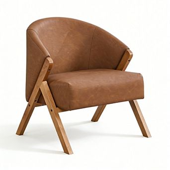 Mid Century Modern Accent Chair, Comfy Upholstered Armchair w/Wood Frame for Living Room, Bedroom