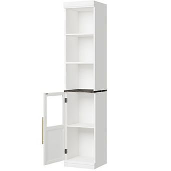 70" Tall Bathroom Cabinet, Freestanding Bathroom Storage Cabinets with Glass Door and Open Shelves