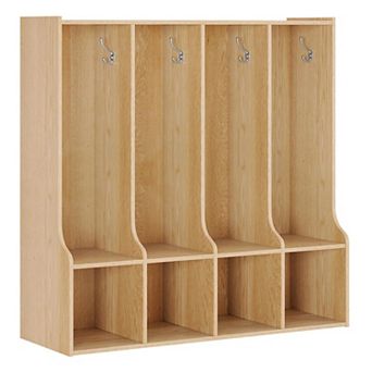 4-Section Classroom Coat Locker w/4 Cubbies, Daycare Cubby Storage Organizer with 8 Hooks for Home