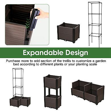 62.99in Raised Garden Bed Planter Box with Trellis, Wheels & Self-Watering for Vegetables & Flowers