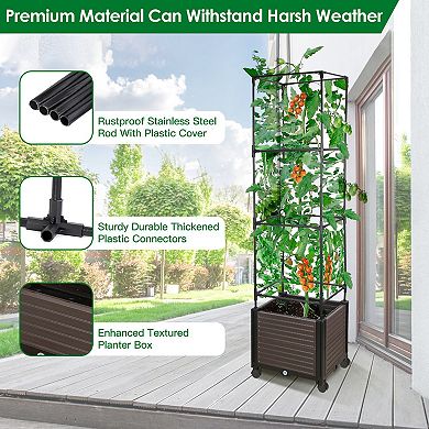 62.99in Raised Garden Bed Planter Box with Trellis, Wheels & Self-Watering for Vegetables & Flowers