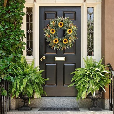 24 Inch Eucalyptus Sunflower Wreath Artificial Front Door Outdoor Decor