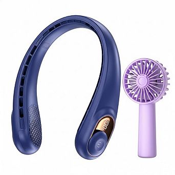 2-in-1 Portable Fan Set: Neck & Handheld Fan, 3 Speeds, Rechargeable Battery for Travel & Home