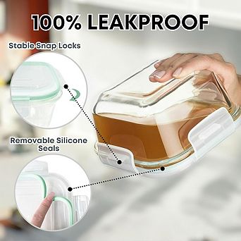 6 pc Glass Food Storage Containers with Airtight Lids, Oven & Microwave Safe