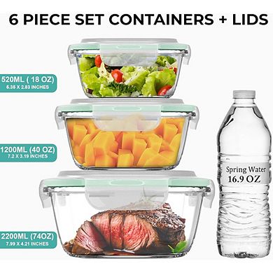 6-Piece Glass Food Storage Containers with Airtight Lids, Oven & Microwave Safe