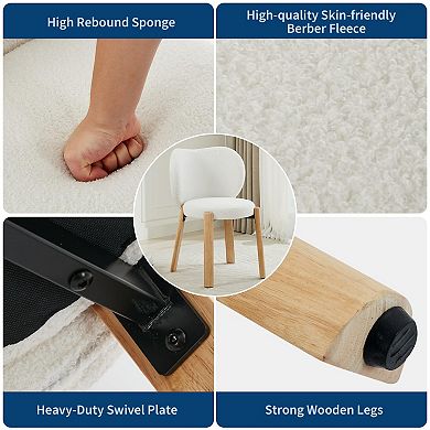 Modern Vanity Stool w/Love-Heart Shaped Backrest,Teddy plush Fabric, Makeup Dressing Chair, 2PCS