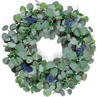 22 Inch Eucalyptus Wreath with Olive Leaves and Berries for Front Door Decor