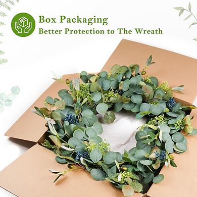 22 Inch Eucalyptus Wreath with Olive Leaves and Berries for Front Door Decor