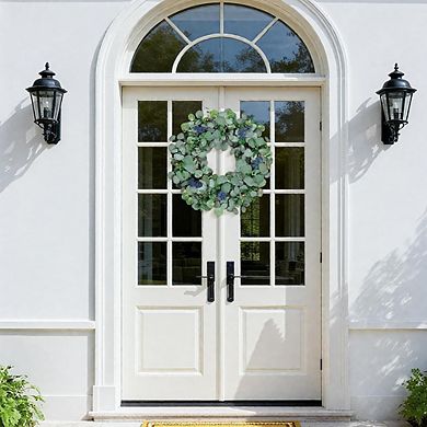 22 Inch Eucalyptus Wreath with Olive Leaves and Berries for Front Door Decor