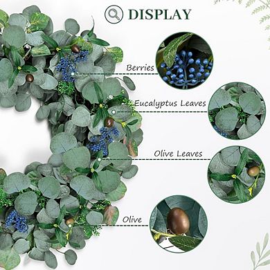 22 Inch Eucalyptus Wreath with Olive Leaves and Berries for Front Door Decor