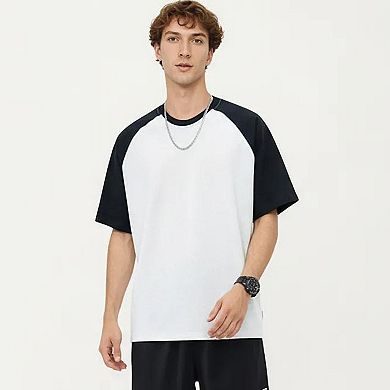 Men's Raglan Short Sleeve Crewneck T-Shirt with Contrast Sleeves