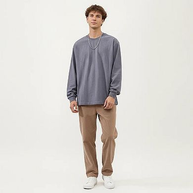 Men's Long Sleeve Crew Neck Pullover Top with Relaxed Fit and Soft Knit Feel