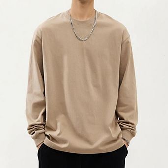 Men's Long Sleeve Crew Neck Pullover Top with Relaxed Fit and Soft Knit Feel