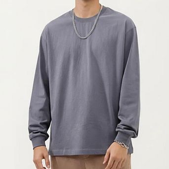 Men's Long Sleeve Crew Neck Pullover Top with Relaxed Fit and Soft Knit Feel