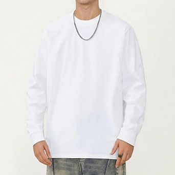 Men's Long Sleeve Crew Neck Pullover Top with Relaxed Fit and Soft Knit Feel