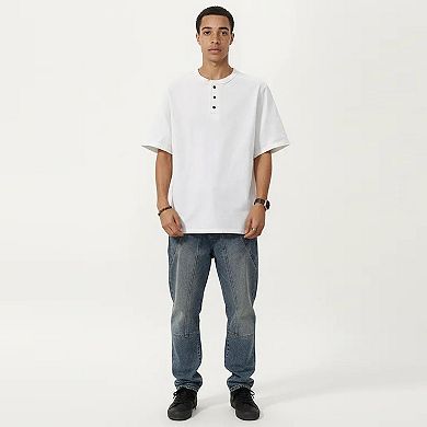 Men's Short Sleeve Henley T-Shirt with Button Placket