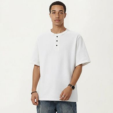 Men's Short Sleeve Henley T-Shirt with Button Placket