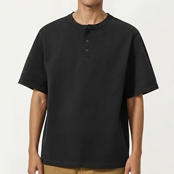 Men's Short Sleeve Henley T-Shirt with Button Placket