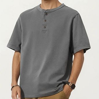 Men's Short Sleeve Henley T-Shirt with Button Placket