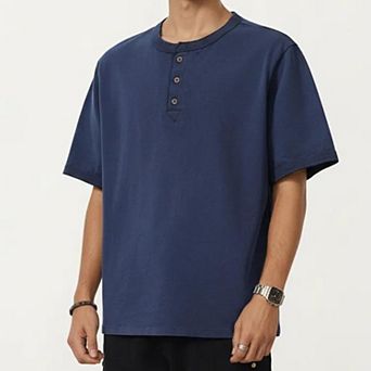 Men's Short Sleeve Henley T-Shirt with Button Placket