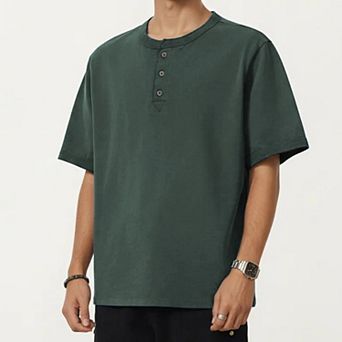Men's Short Sleeve Henley T-Shirt with Button Placket