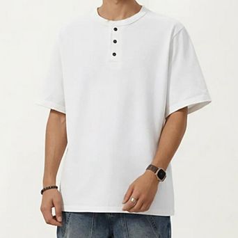 Men's Short Sleeve Henley T-Shirt with Button Placket