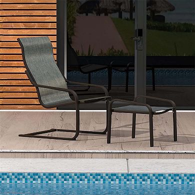Patio Bistro Set of 2-C Spring Motion Chair with Ottoman