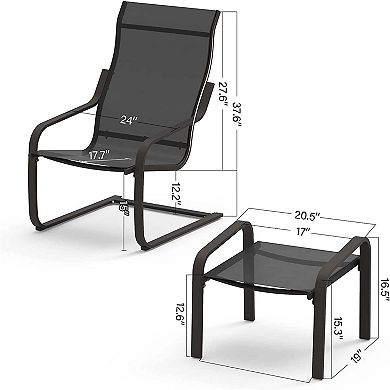 Patio Bistro Set of 2-C Spring Motion Chair with Ottoman