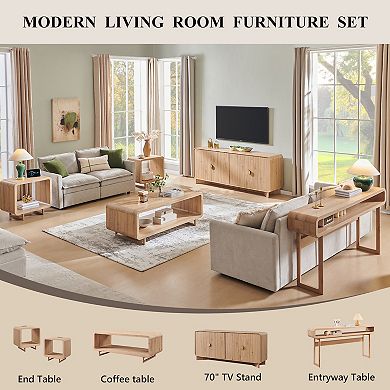 70″ Modern TV Stand, Entertainment Center for TVs Up to 80″, Media Console with Adjustable Shelves