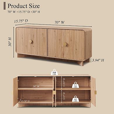 70″ Modern TV Stand, Entertainment Center for TVs Up to 80″, Media Console with Adjustable Shelves