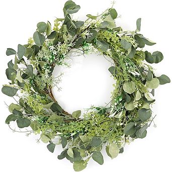 20" Spring Summer Eucalyptus Wreath for Front Door Farmhouse Decor