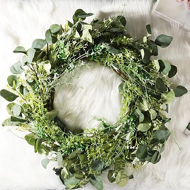 20" Spring Summer Eucalyptus Wreath for Front Door Farmhouse Decor
