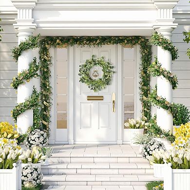 20" Spring Summer Eucalyptus Wreath for Front Door Farmhouse Decor