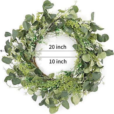 20" Spring Summer Eucalyptus Wreath for Front Door Farmhouse Decor