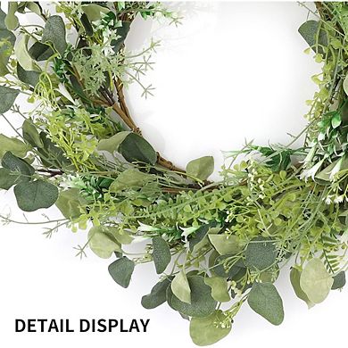 20" Spring Summer Eucalyptus Wreath for Front Door Farmhouse Decor