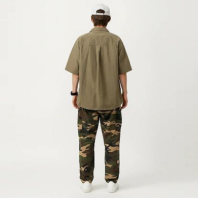 Men's Short Sleeve Button Front Overshirt with Chest Pocket and Relaxed Structured Fit