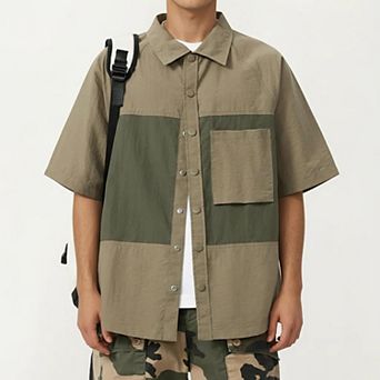 Men's Short Sleeve Button Front Overshirt with Chest Pocket and Relaxed Structured Fit