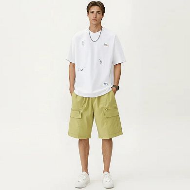 Men's Short Sleeve Graphic T-Shirt with Minimal Embroidered Details