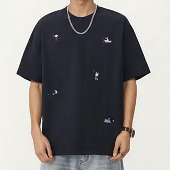 Men's Short Sleeve Graphic T-Shirt with Minimal Embroidered Details