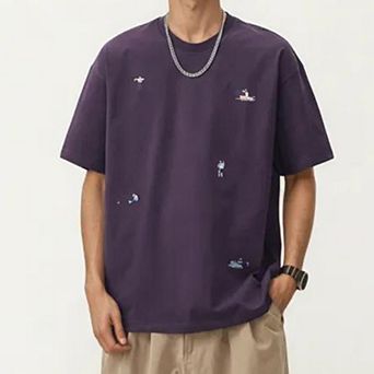 Men's Short Sleeve Graphic T-Shirt with Minimal Embroidered Details