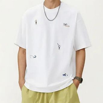 Men's Short Sleeve Graphic T-Shirt with Minimal Embroidered Details