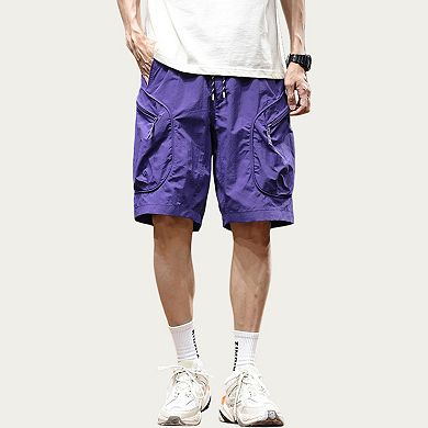 Men's Drawstring Waist Zip Pocket Utility Cargo Shorts with Relaxed Fit