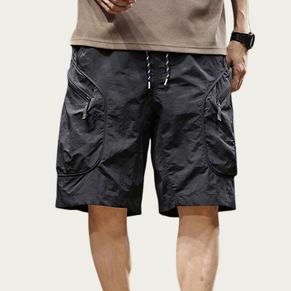 Men's Drawstring Waist Zip Pocket Utility Cargo Shorts with