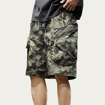 Men's Drawstring Waist Zip Pocket Utility Cargo Shorts with Relaxed Fit