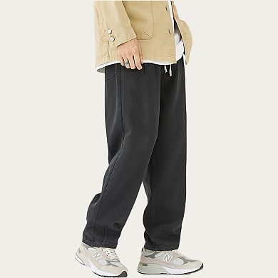 Men's Relaxed Fit Straight Leg Drawstring Pants with Soft Knit Texture