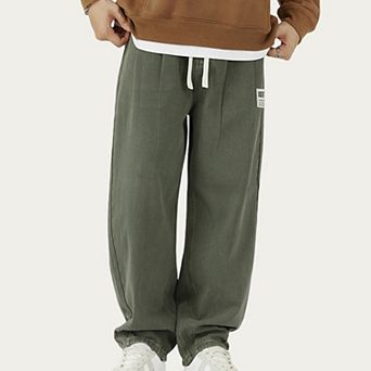 Men's Relaxed Fit Straight Leg Drawstring Pants with Soft Knit Texture