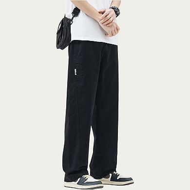 Men's Relaxed Fit Straight Leg Woven Pants with Clean Seam Detailing