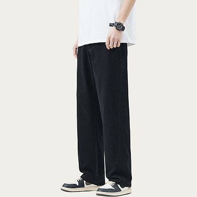 Men's Relaxed Fit Straight Leg Woven Pants with Clean Seam Detailing