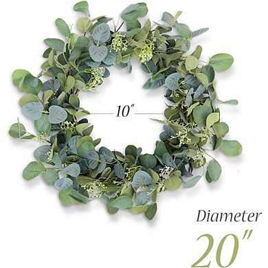 Eucalyptus Wreath for Front Door 20" Handmade Greenery Wreath for All Seasons Indoor Outdoor