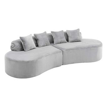 Modern And Simple Curved Flannelette Sofa. Creative Multi-Seater, With A Combination Of Pillows.